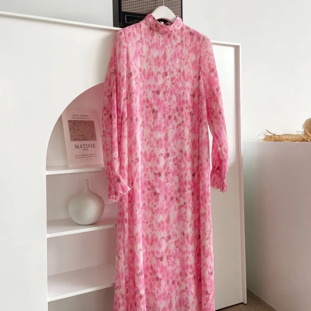 NWT GANNI Floral Plissé Georgette Dress